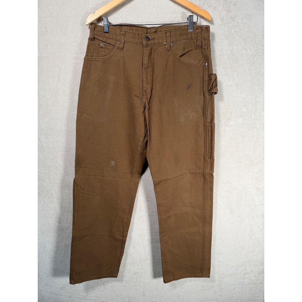 Dickies DU336RTB Relaxed Fit Duck Carpenter Pants Brown Mens 34x32
